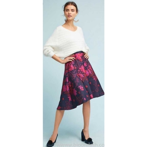 Anthropologie Eva Franco Asymmetrical Floral Jacquard Skirt Sz 2 Brocade Office - Picture 6 of 16